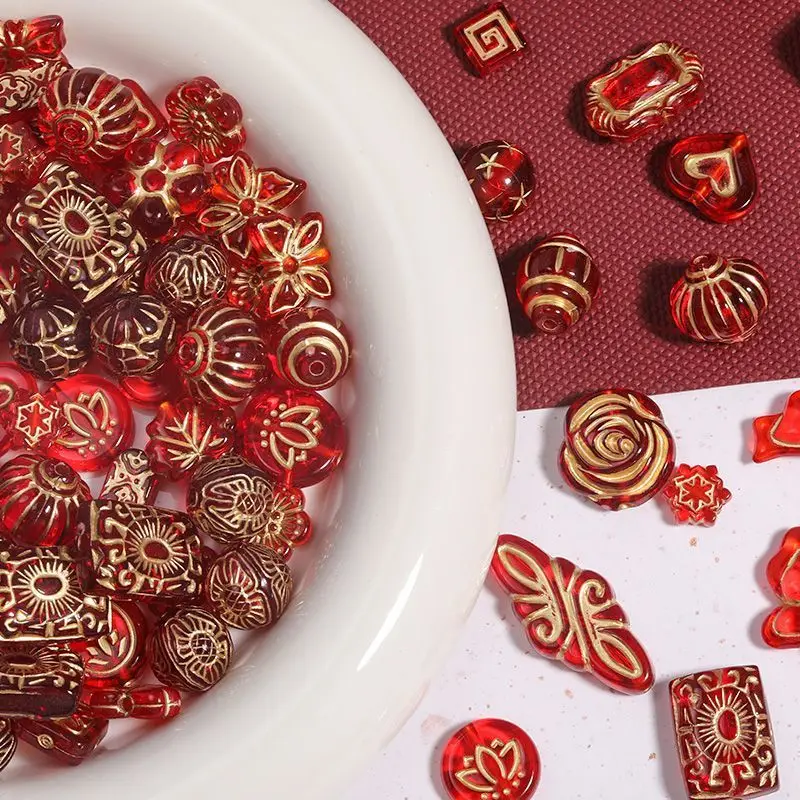 50grams Vintage Czech Lampwork Beads Red Retro Exiquite Acrylic Spacer Beads for Jewelry Making DIY Gorgeous Bracelets Necklace