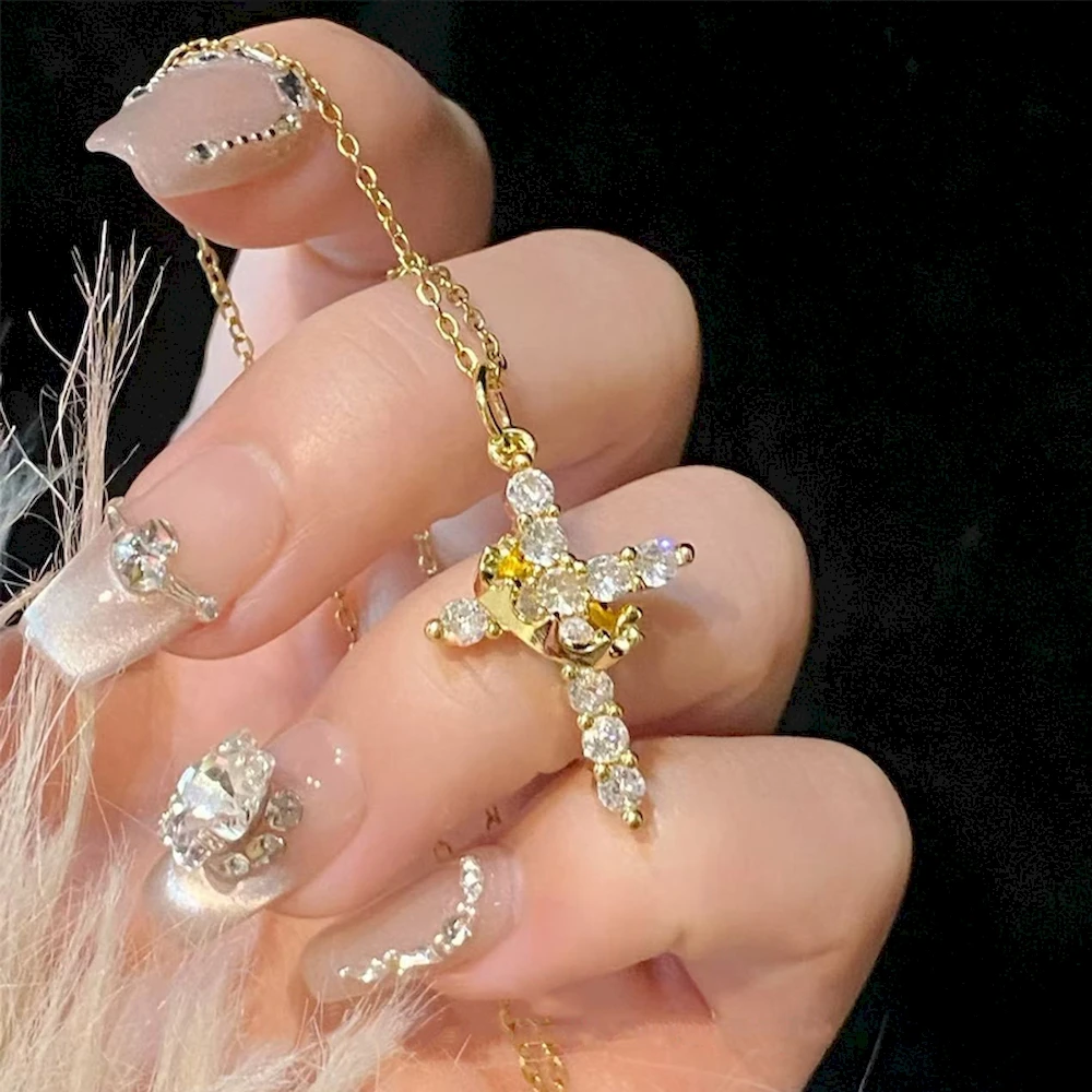 ارتفع الذهب للتدوير تاج الصليب قلادة قلادة 50 سنتيمتر طول الفولاذ المقاوم للصدأ للنساء مقاوم للماء اللون الاحتفاظ سلسلة الرقبة مجوهرات #2