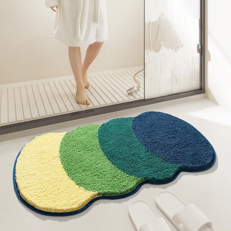 Simple and Fresh Bathroom Mat Set Decorative Bath Mat Toilet Foot Mat Anti-slip Absorbent Foot Mat Thick Plush Bath Rug Carpet