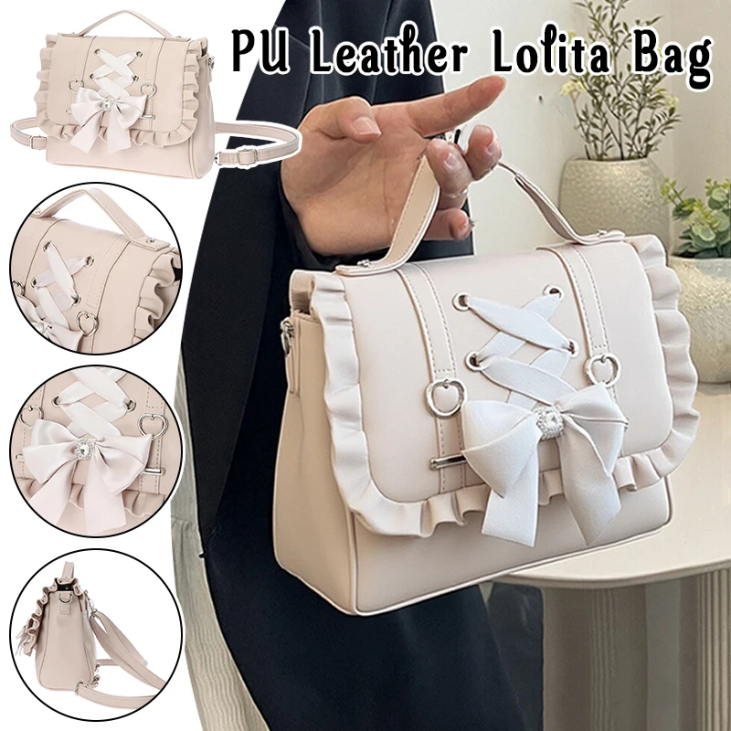 

Kawaii Lolita Backpack for Women Girls Cute Bow School Bag Set Crossbody Handbag Adjustable Shoulder Strap Student Travel Daily