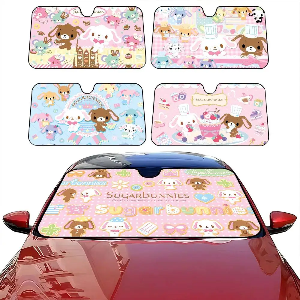 

S-Sugarbunnies Front Window Sunshade Black UV Protection Blackout Cloth Windshield Visor Auto Curtain Sunshade Gifts