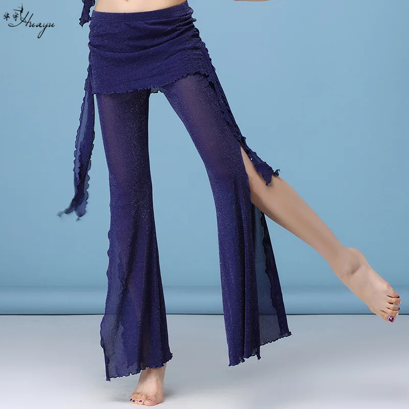 1 stks/partij vrouw mode buikdans broek dame effen nylon split dansen lange broek