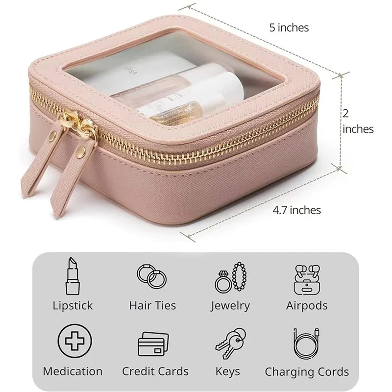 Mini Makeup Bag Pu Leather Cute Small Visible Window Storage Lipsticks Cosmetics Case Travel Wash Bag Makeup Brush Storage Bag