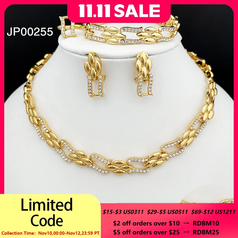 

Комплект из колье и серёг, золотистого цвета