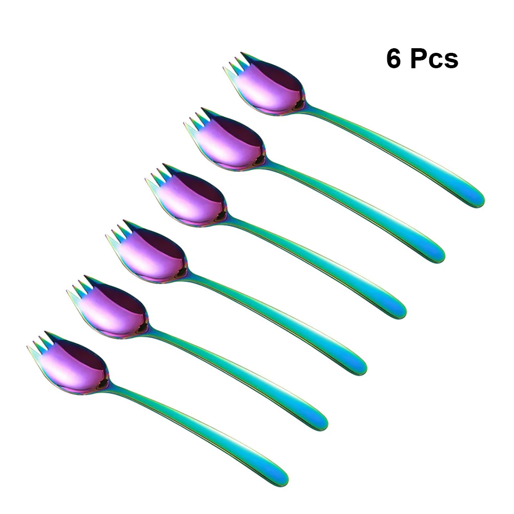 

6Pcs Stainless Steel Fork Spoon Dual Use Noodle Eating Tool Multifunction Dinnerware for Party Wedding Celebration