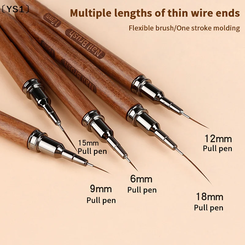 〔YS1〕1pcs/set Wood Handle Art Liner DIY Painting Brush Drawing Lines Stripe Flower Painting Pen Nail Liner Brush Set With 5size
