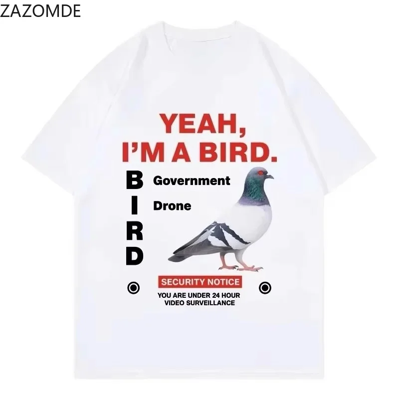 ZAZOMDE Novelty Conspiracy Theory Graphic Tee Yeah I'm A Bird Pigeon Print Casual Oversized Short Sleeve T Shirts for Men Women