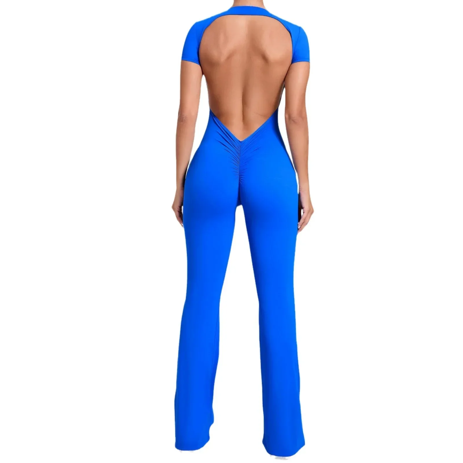 Seamless Yoga Jumpsuits Sports Fitness Hip-lifting Backless Short-Sleeved Nude Feel Horn Leggings One-Piece Tracksuits for Women