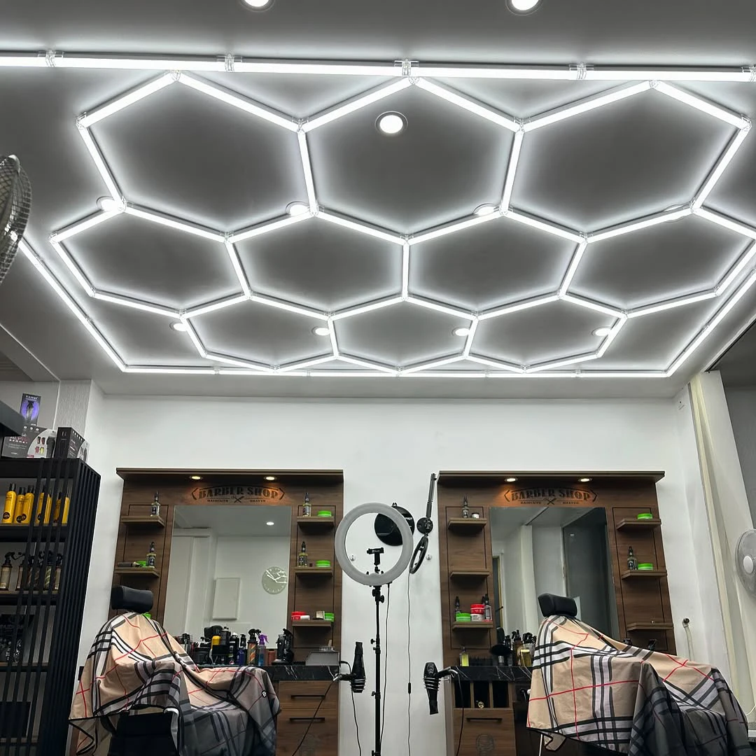 Professional Barber Shop Hexagon Led Ceiling Lights 110V-240V Honeycomb Led Tube Light for Car Detailing Workshop Illumination