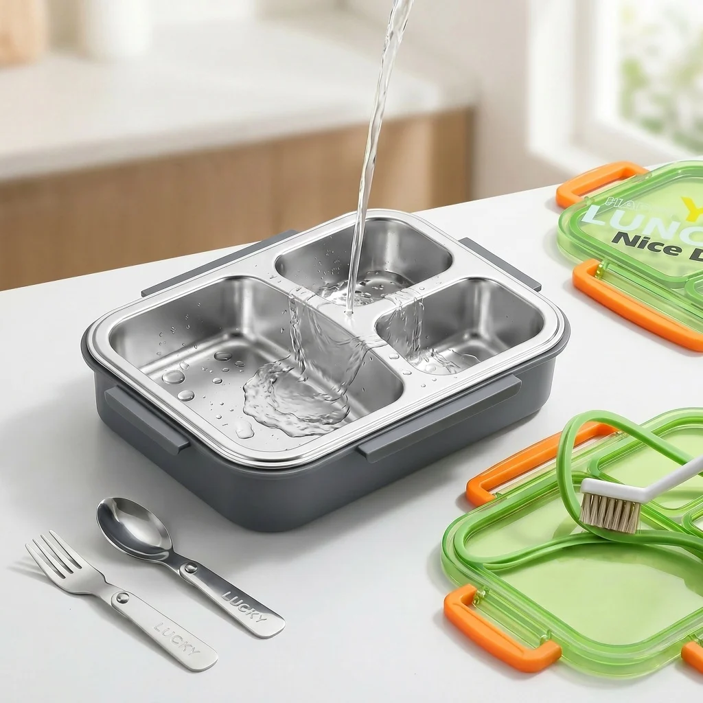 Microwavable 304 Stainless Steel Bento Lunch Box Divided Food Storage Containers Leakproof Meal Prep for Kids Students School view 5