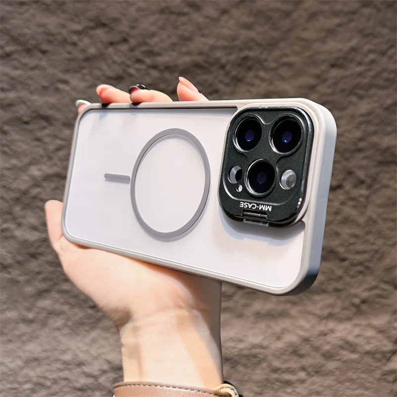 

Magsafe Plating Camera Stand Holder Wireless Charging Magnetic Cases For iPhone 11 12 13 14 15 16 Pro Max Plus Shockproof Cover
