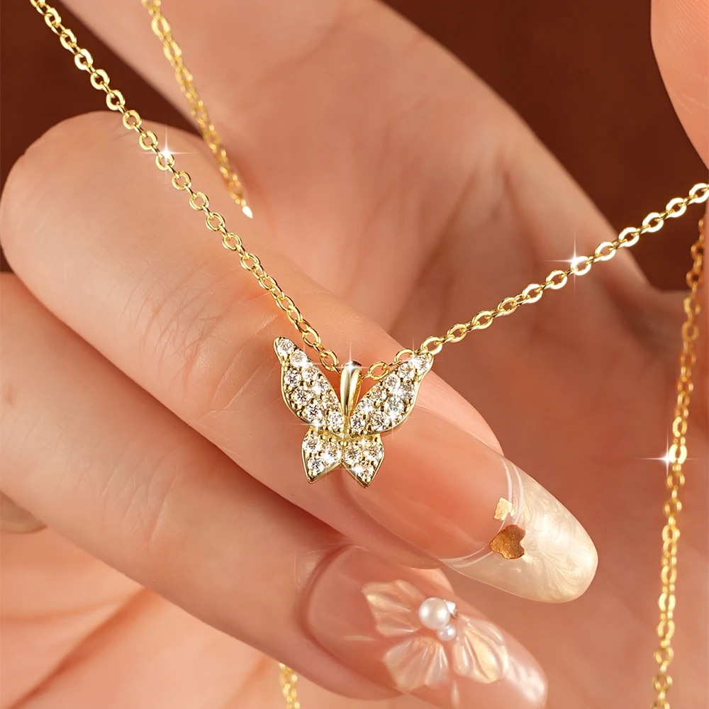 Anziw 1,5 mm D Farbe VVS1 Moissanit-Diamant-Halskette Damenschmuck 14K Gold gefüllte Schmetterlings-Charm-Halskette Feiner Schmuck Geschenk – Detail 5