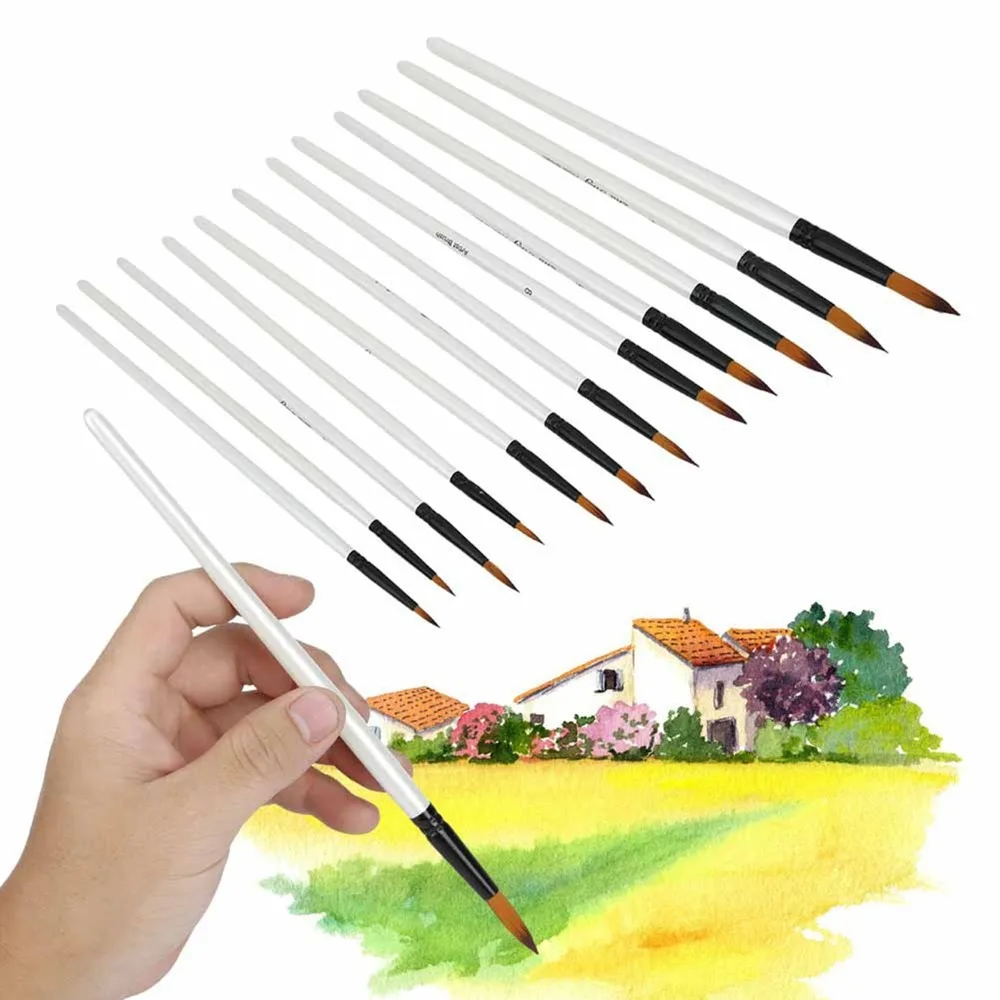 12PCS Pearl White Paint Brush Set Nylon Hair Multi-shape Tip：Round/Flat/Filbert/Angle Paintbrushes Painting Tool
