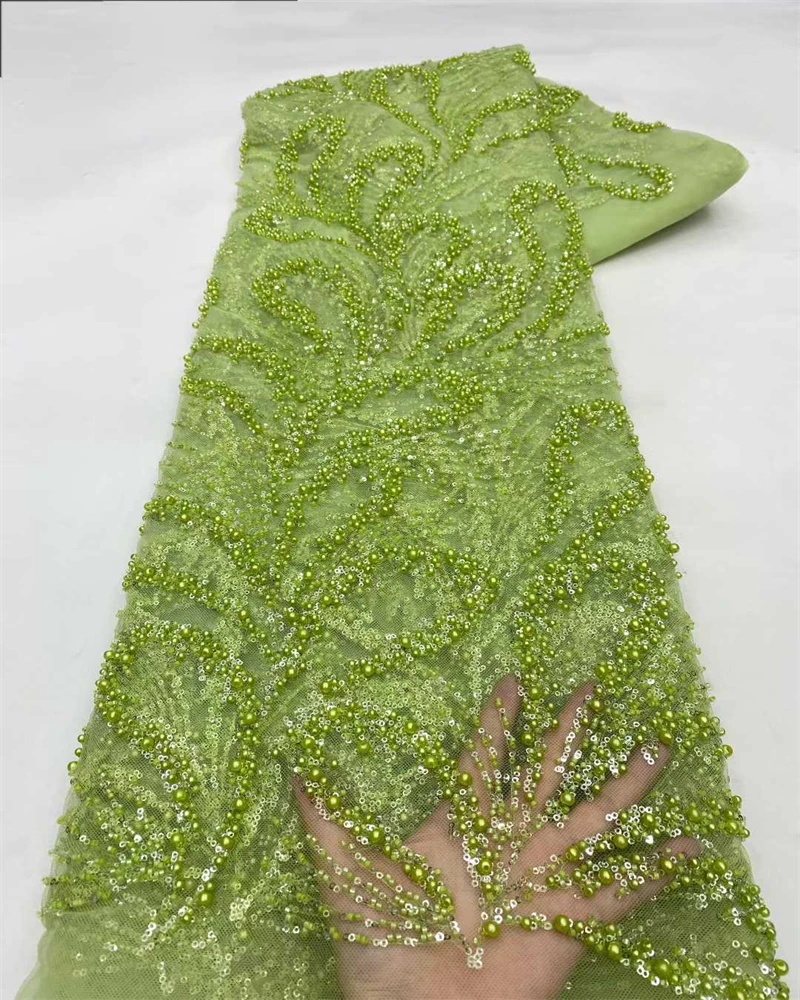 Gran oferta 2025, nueva tela de encaje bordado francés de lujo de alta gama, tela de lentejuelas con cuentas nigerianas africanas para boda