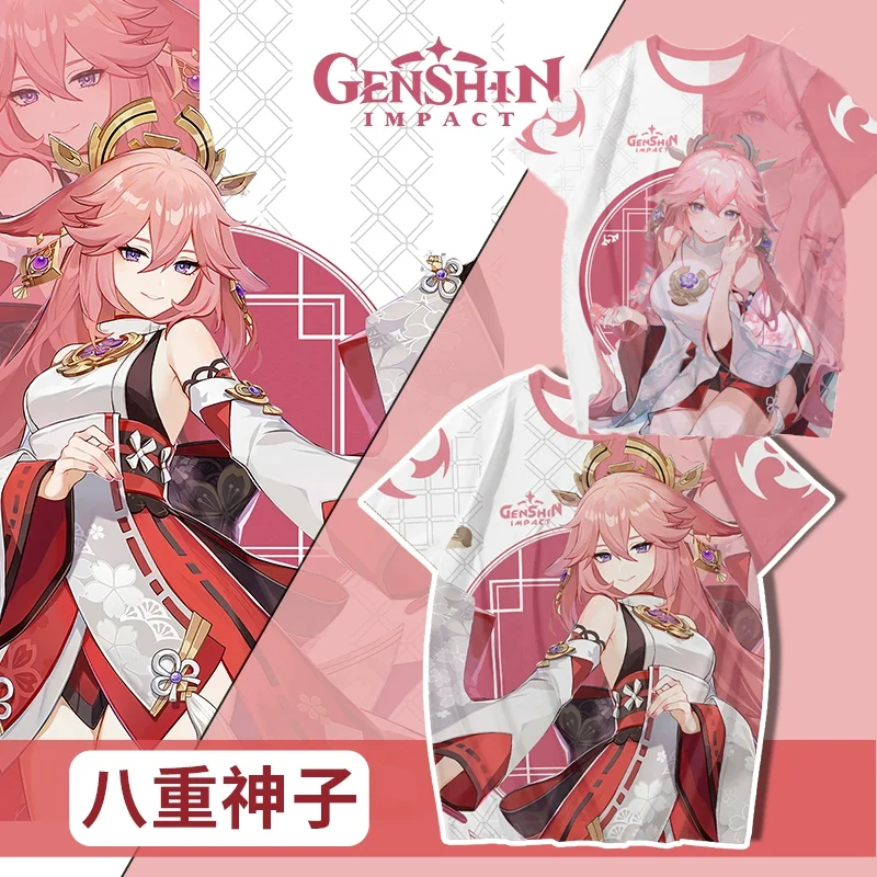 Men's Game Genshin Impact 3D T-Shirt Casual Yae Miko Cosplay Unisex Anime T Shirt Summer New Cool Daily Short Sleeve Tee Y2k Top