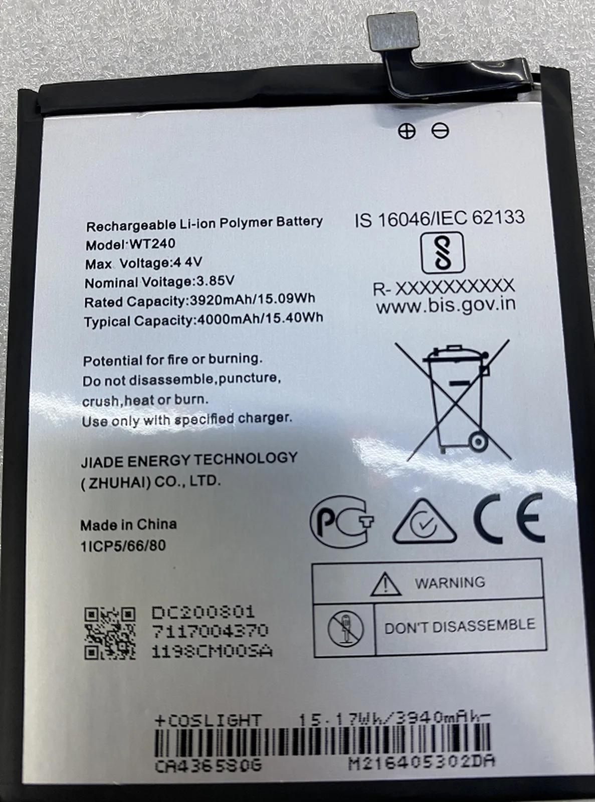 

Original WT240 4000mAh 3.85V Battery For 3.2 TA-1154 TA-1156 Phones