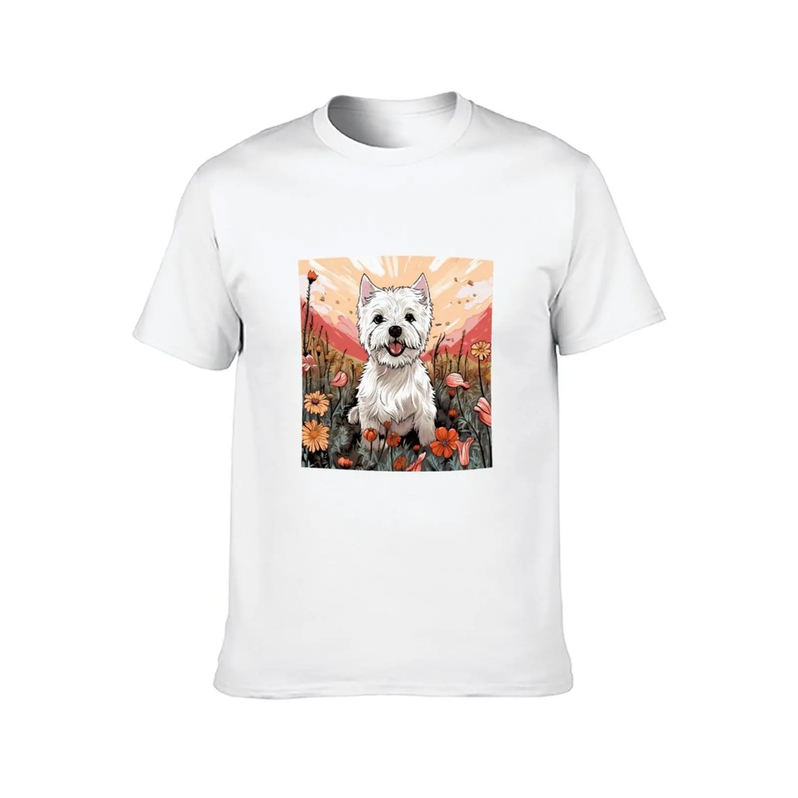 Meadow Marvel: Cartoon Westie Delight T-Shirt valentines clothes plain plain black t shirts men