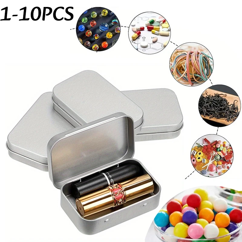 1-10PC Mini Metal Storage Box Rectangular Multifunctional Tin Plated Container Cosmetic Organize Candy Jewelry Pill Cases Box