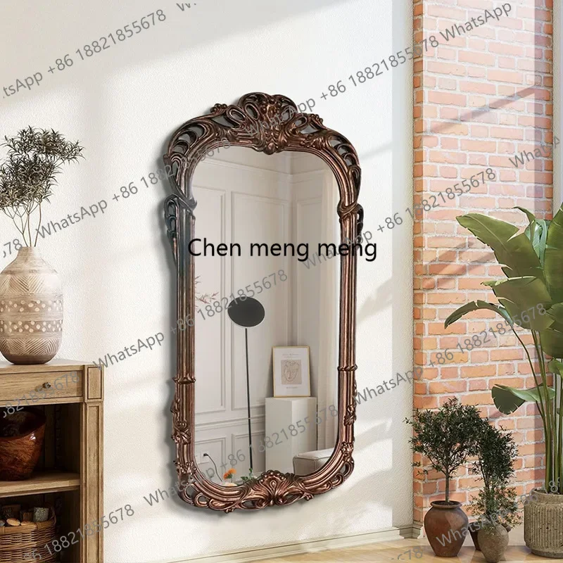 Light luxury clothing, floor-to-ceiling, wall-mounted full-length mirror, retro carved arch, fitting mirror