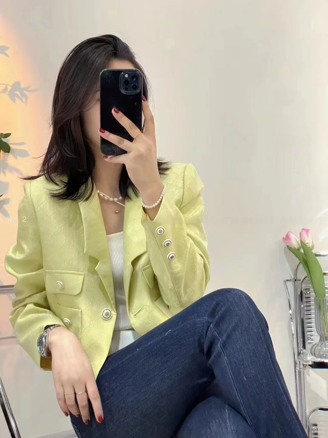 

Модная осенняя женская короткая куртка с длинным рукавом, отложным воротником, на одной пуговице, элегантная, в стиле «маленький аромат»