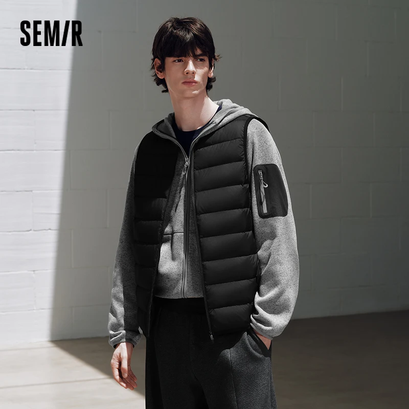 Semir Men Down Vest Lightweight 90 Percent Down Fill Water Repellent Windproof Solid Color Quilted 2026 New Winter Daily Wear
