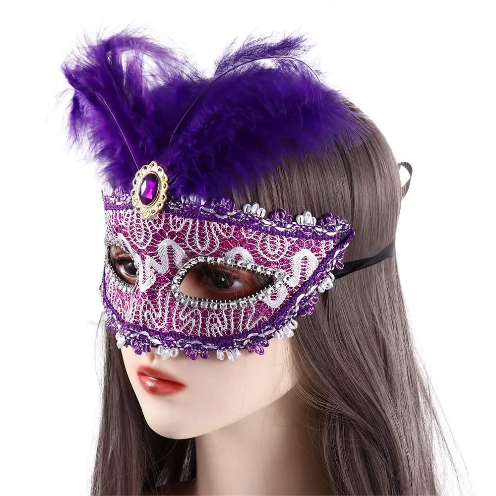 Máscara de fiesta para mujer, mascarada de lujo con plumas de pavo real, máscara de media cara, disfraz de Cosplay, máscara veneciana para niños