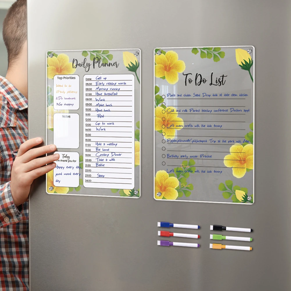 Fridge Organizer Magnetic Calendar Home Organization Easy To Clean Removable Design Strong Magnets Water-soluble Markers