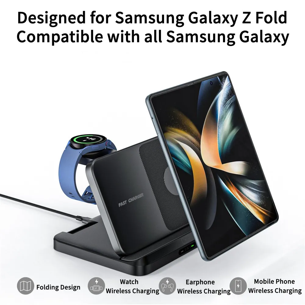 Foldable Wireless Charger Stand for Samsung Galaxy Z Fold 5 4 3 Z Flip S23 S22 Ultra Fast Charging Dock Station for Buds Watch 6