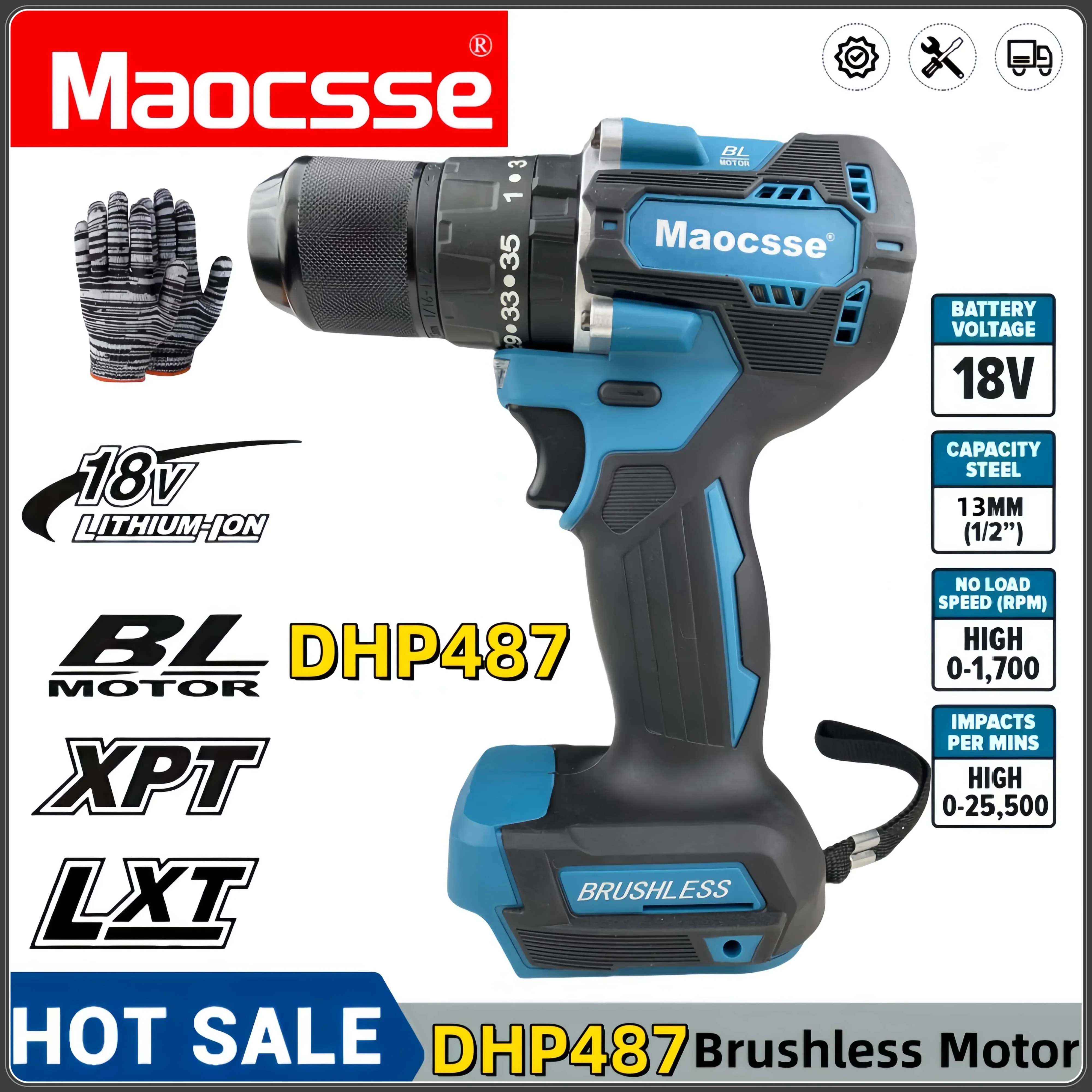 

Makita New DHP487 13mm Cordless Hammer Driver Drill 18VLXT Brushless Motor Impact Electric Screwdriver Variable Speed Power Tool