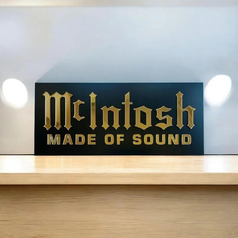 McIntosh Wall Sign – Gold Mirror Acrylic Home Theater Plaque for Movie Room Sound Room and Media Premium Cinema Decor