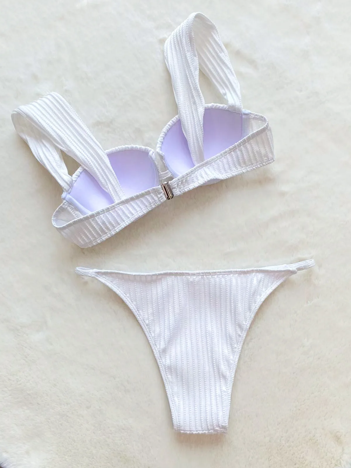 Maillot de bain blanc pour femmes, ensemble deux pièces, soutien-gorge push up, couleur unie, nouvelle collection 2024