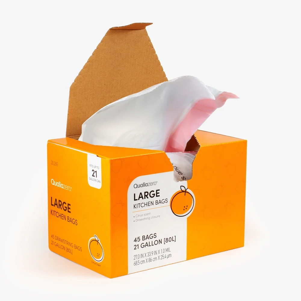 Qualiazero 21 gallon vuilniszak met trekkoord 45 zakken citrusgeur