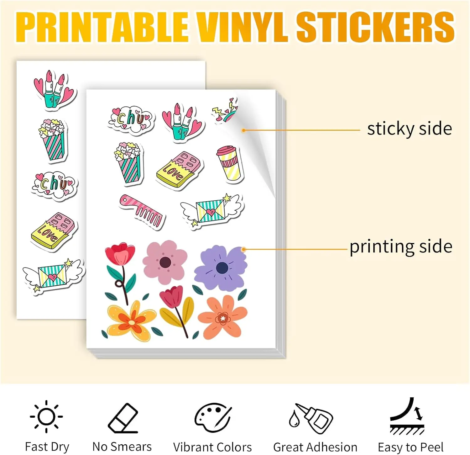 10 Sheets A4 Size Glossy Printable Vinyl Sticker Paper for Inkjet Printer Self-Adhesive Sheets 8.3"x11.7"