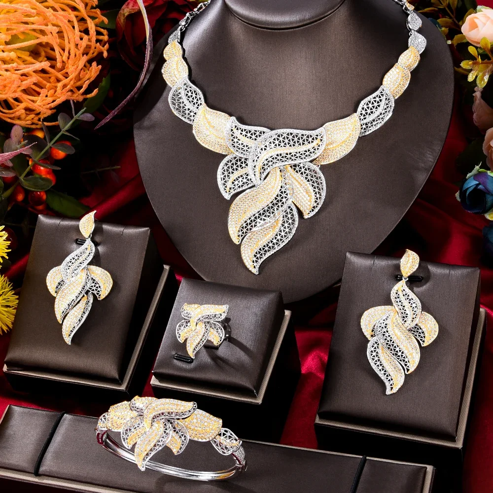

Kellybola Brand Luxury Exquisite Carving 4PCS Wedding Jewelry set For Women Wedding Zircon Crystal Naija African Dubai Bridal Se
