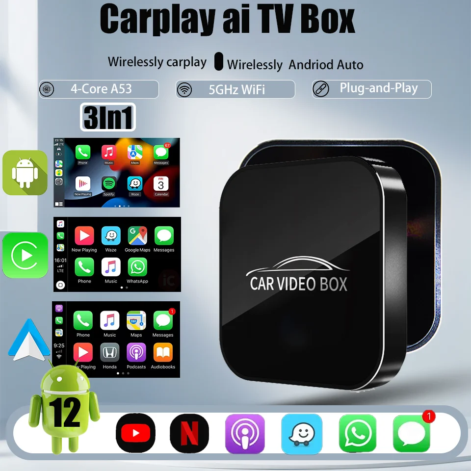 Wired to Wireless CarPlay AI Box Android 12 System Mini Dongle Wifi Netflix Youtube For Audi Toyota Audi VW Golf Mercedes Subaru