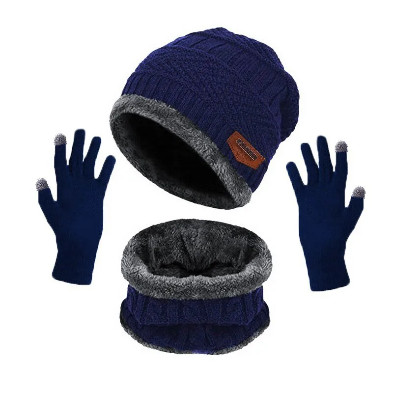 Conjunto de luvas e cachecol de veludo quente para homens e mulheres, gorros de equitação ao ar livre, boné de proteção para pescoço 3 peças, inverno