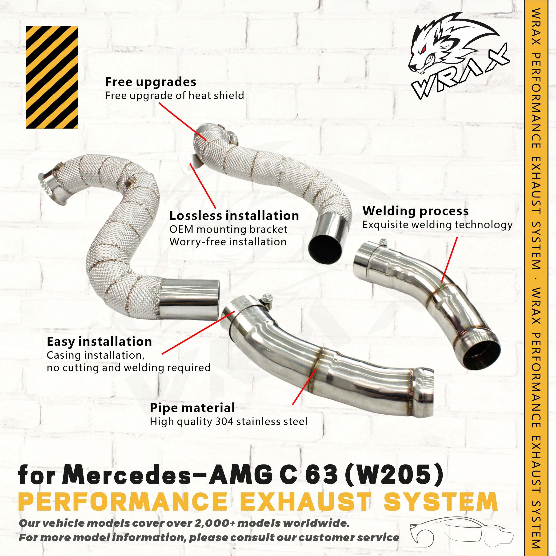 

Выхлопная система WRAX SS304 для Mercedes-AMG C 63 (W205) Performance Downpipe Бесплатное обновление теплового экрана