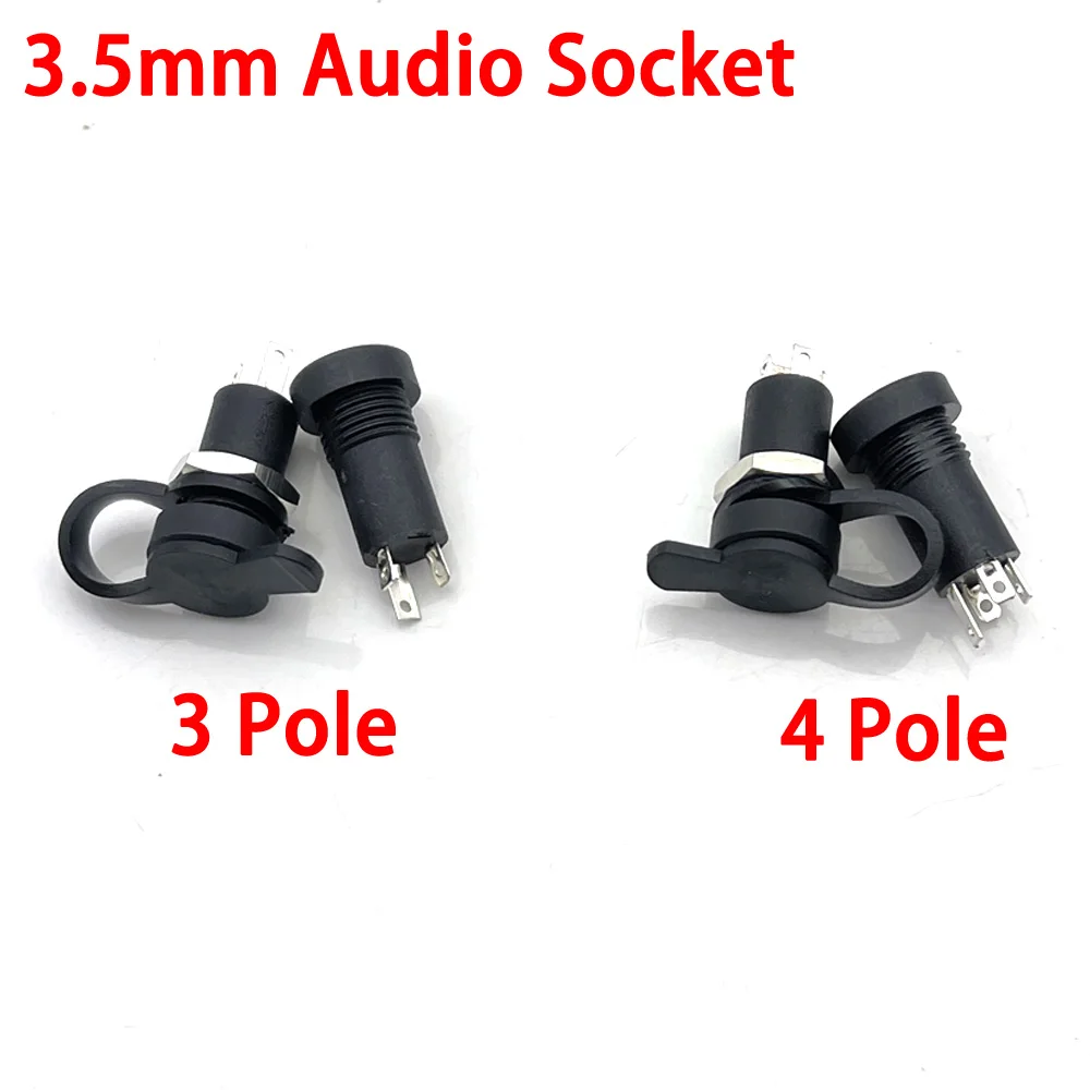 3.5mm Audio Socket 3 Pole 4 Pole Black Panel Mount Gold Plated With Nuts Headphone Socket waterproof headphone female Connector