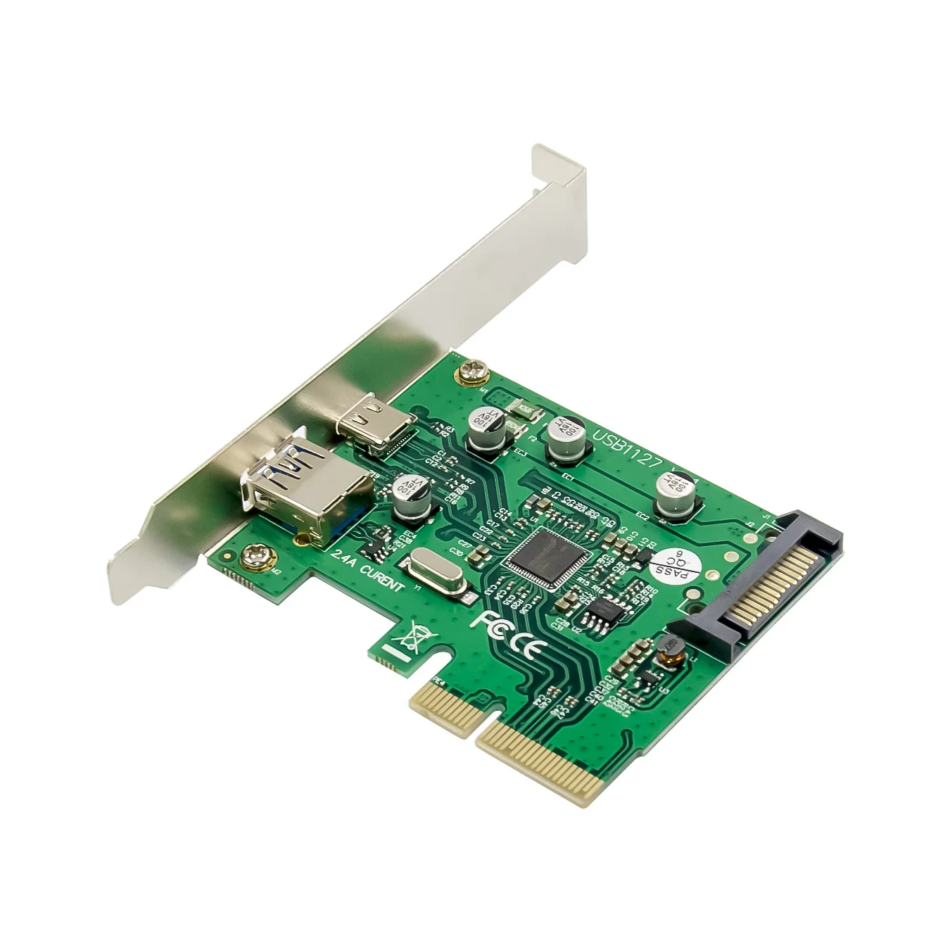 Kartu Ekstensi SUNWEIT ST618 PCIe X4 ASM1142 USB3.1-C+A 2.4A