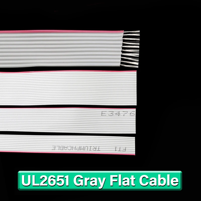 2/5/10m UL2651 Gray Flat Data Cable 28AWG 10 14 16 20 26 30 34 40 50 60 pins 300V 1.27mm Wire for 2.54mm IDC Connector