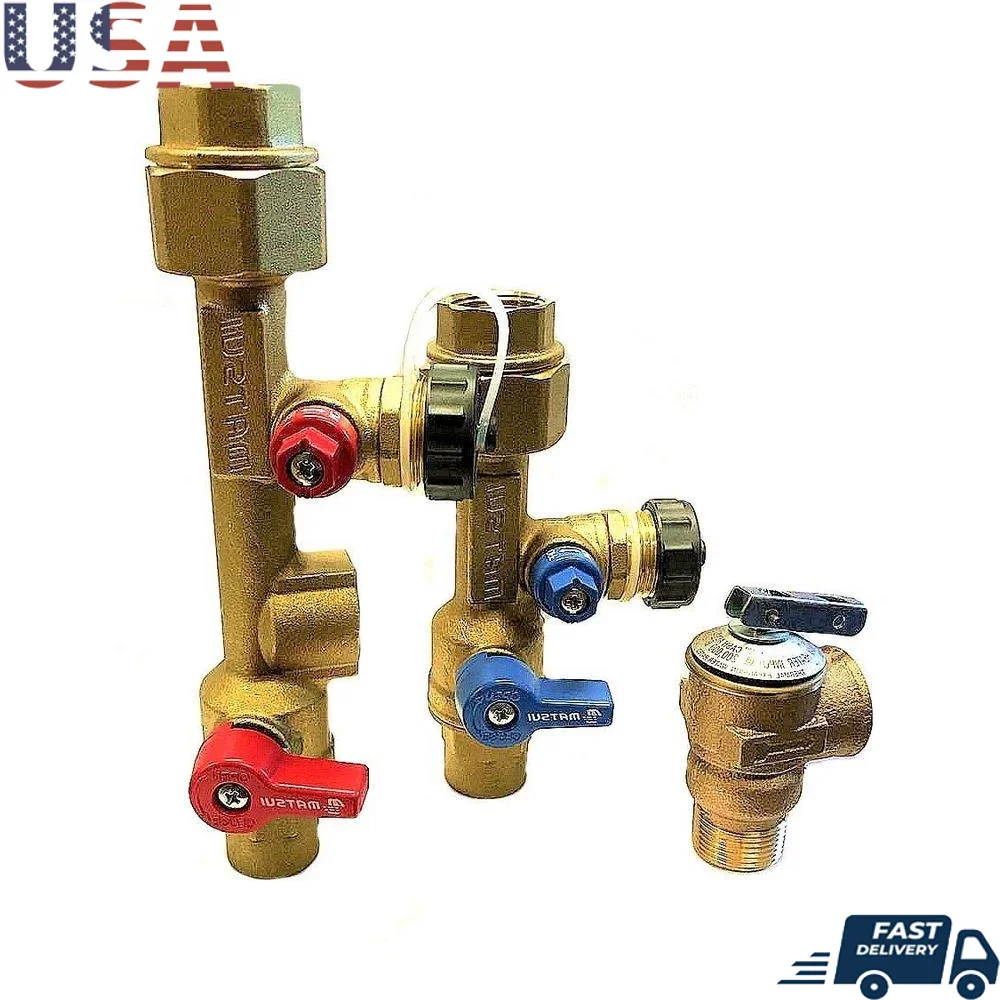 3/4 Inch Isolation Valve Kit Pressure Relief Valve Tankless Water Heater Heavy Duty Brass FNPT Connection Leak Tested Compact