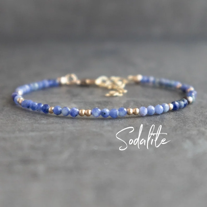 Sodalite Bracelet, Beaded Stackable Bracelets for Women, Healing Crystal Jewelry, Dainty Sodalite Crystal Bracelet