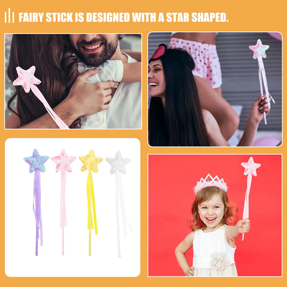 

4Pcs Fairy Wand Angel Star Wand for Children Party Favors Dress-Up Games Stage Props Sequins Star Wands Birthday Gift