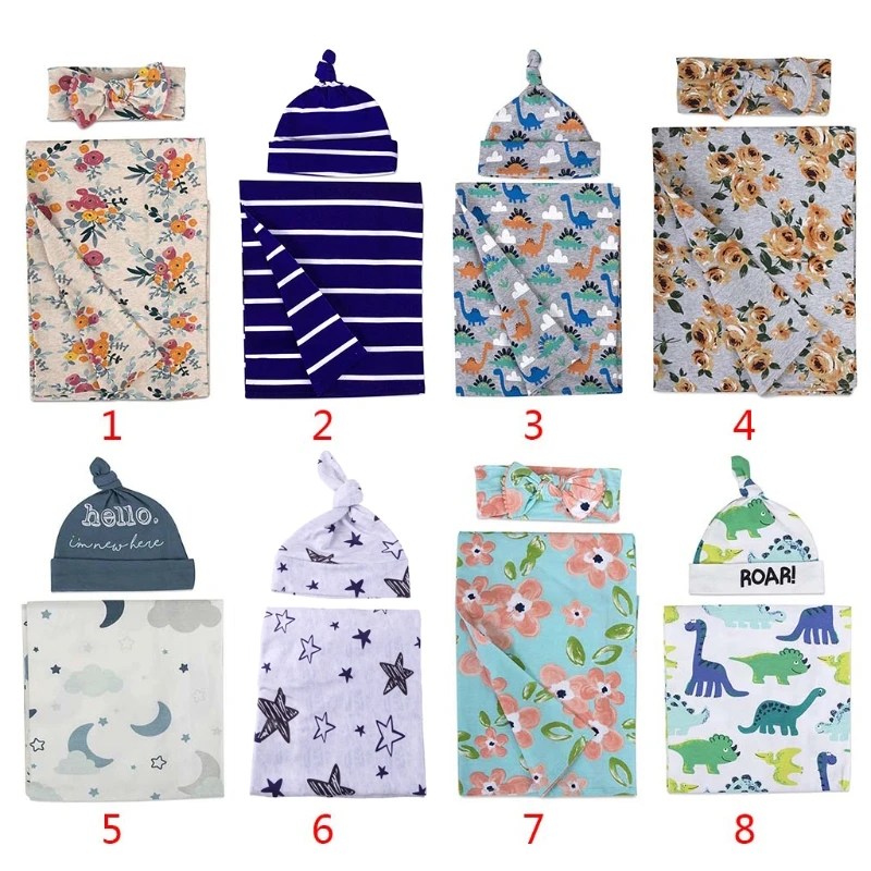 New 2 Pcs/Set Soft Cotton Newborn Sleeping Bag Sleepsack Flower Pattern Baby Receiving Blanket Headband Hat