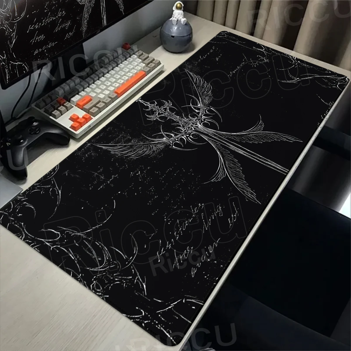 Cool Sword Art Desk Mat Large Size Rubber Mousepad XXL Gothic Symbol Black Mouse Pad Computer PC accessories Gaming Keyboard Mat