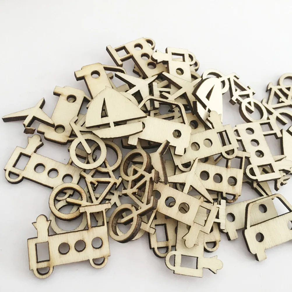 100Pcs Wooden Vehicle Pieces DIY Kid Educational Creative Plane Train Graffiti Hollow Wood Parts for Boys Girls