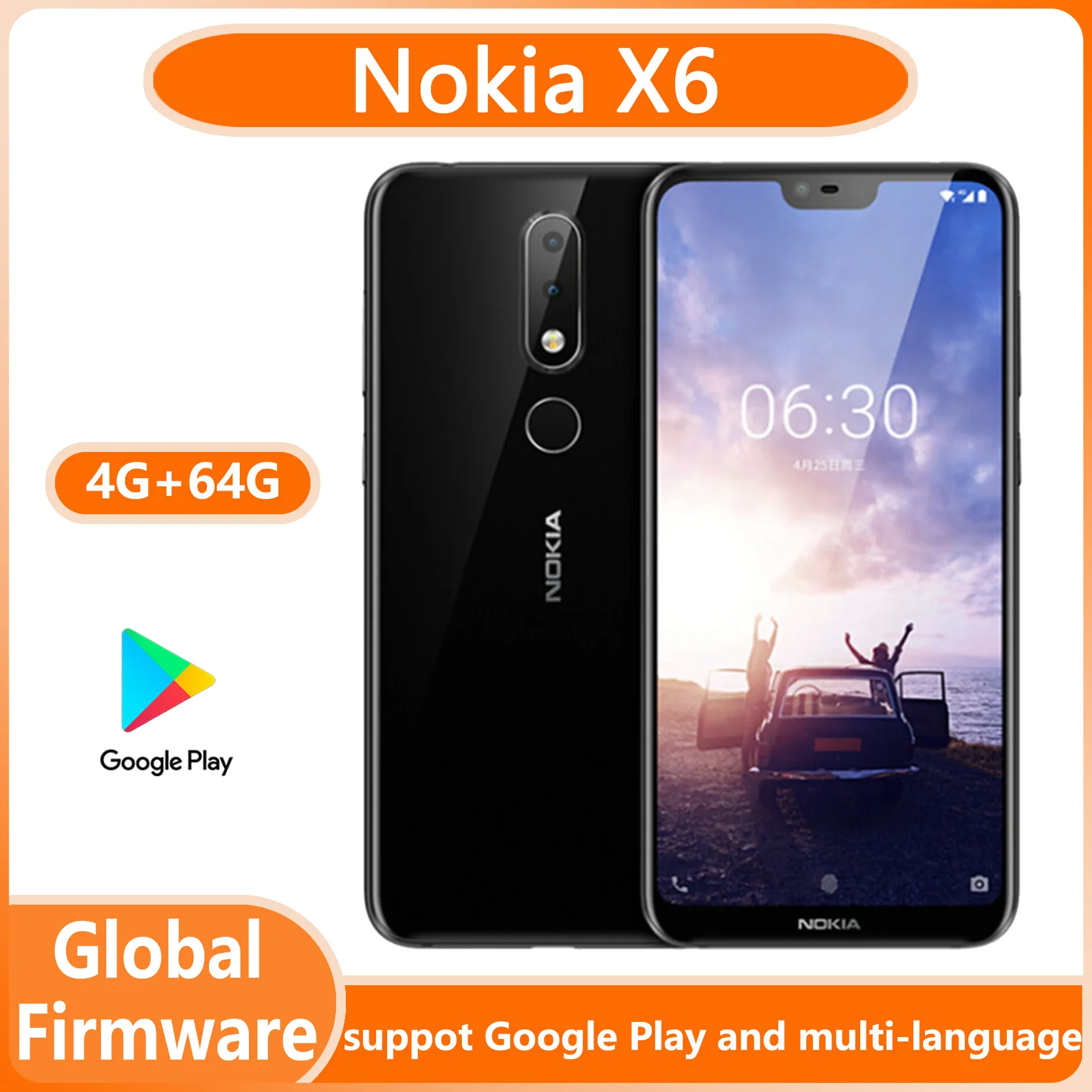 Nokia X6 4G Smartphone Android smartphone full screen dual-card dual standby 4G 64G unlocked Used Phone