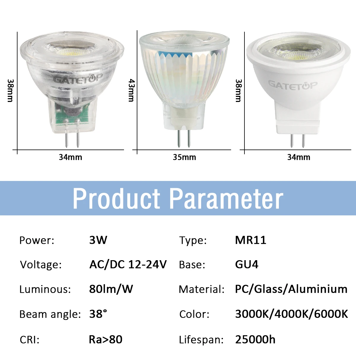 4-20PCS Pack MR11 LED Bulb GU4 Spotlight Lamp 3W Warm Light Natural Light High Quality Lamp for Bedroom Home Direction