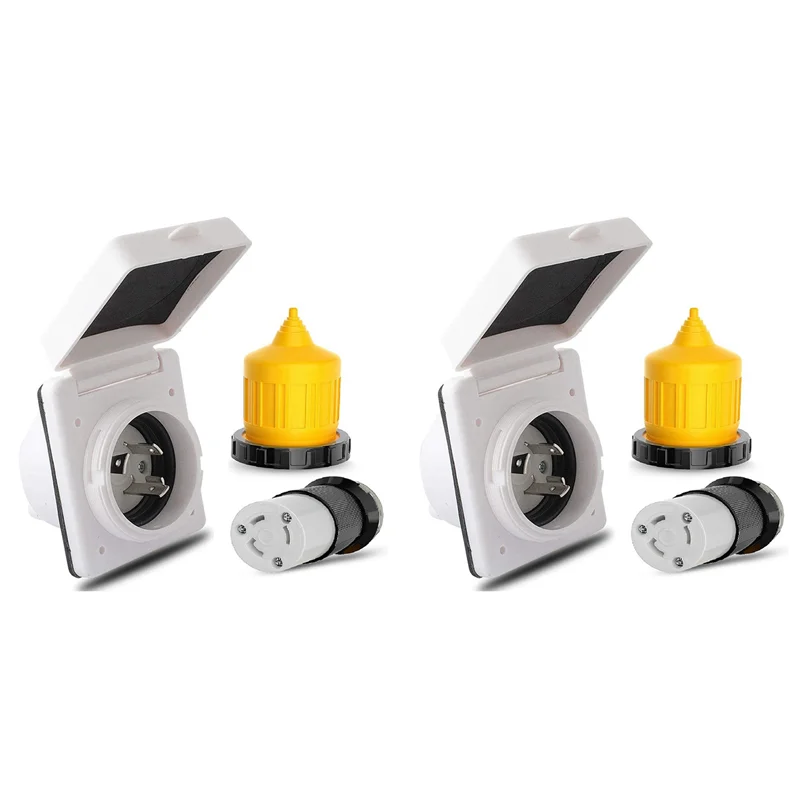 

【Hot-Selling!】2X 30AMP RV Power Inlet Outlet Shore Power Kit W/Boot Cord Protector 125V NEMA L5-30P L5-30R Male Female Connector