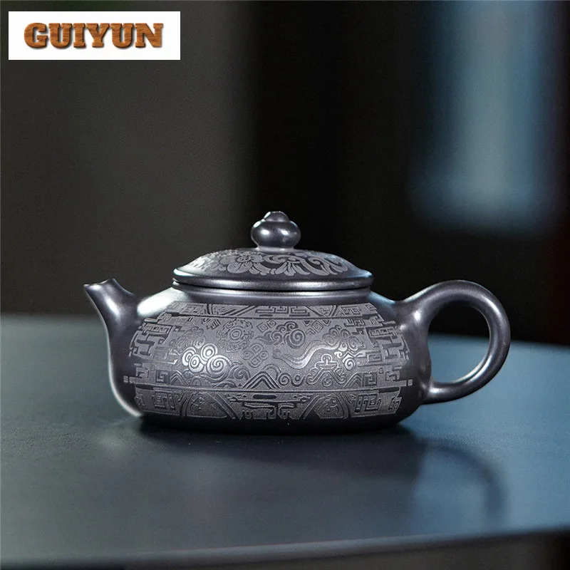 

230 мл Элегантные фиолетовые глиняные чайники Исин ручной работы, антикварный горшок из необработанной руды, желтый грязевой чайник для замачивания чая с заварочным устройством Чай Цзыша